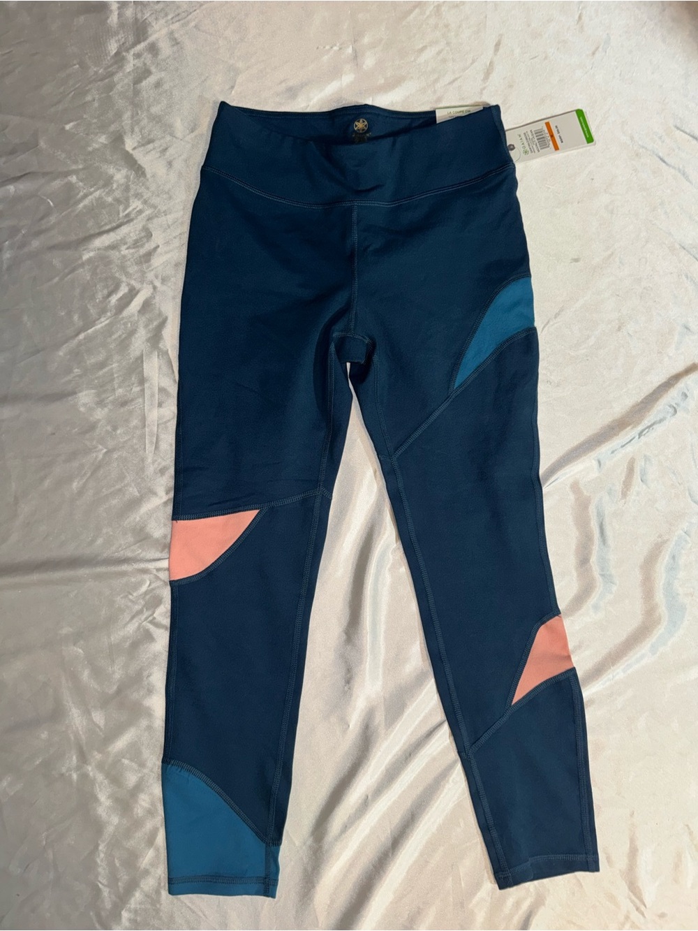 Women’s Navy Athletic Leggings with Pink and Teal Panels